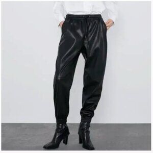 Zara black faux leather jogger trousers size Medium